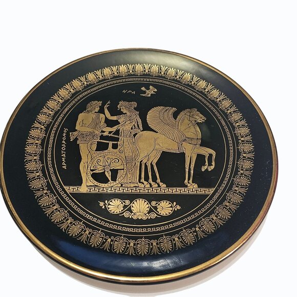 Special Hand Made in Greece 24K Gold Black PEGASUS 9.5” Decorative Wall Plate - Picture 2 of 11